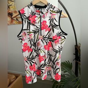 Tail Adriana Tropical Floral Print Zip Sleeveless Top